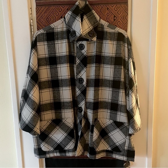 COLDWATER CREEK Black and White Plaid Recycled Wool Blend 3/4 Sleeve Jacket - Picture 1 of 8